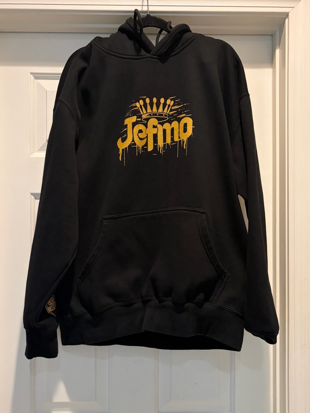 Black Crewneck Hoodie with Gold Logo